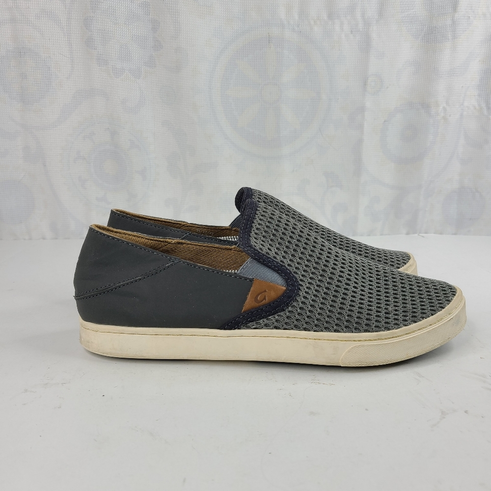 Olukai Pehuea blue gray slip-on comfort sneakers women's size 8